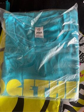 Zumba Turquoise Graphic Tee with Yellow Print